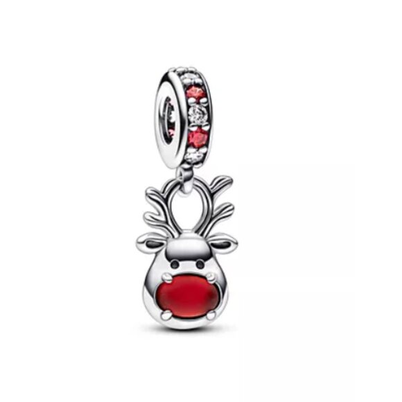 Pandora Red Nose Reindeer Murano Dangle Charm - Picture 1 of 7